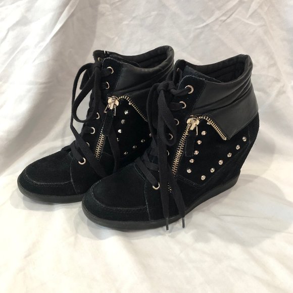 black and gold wedge sneakers